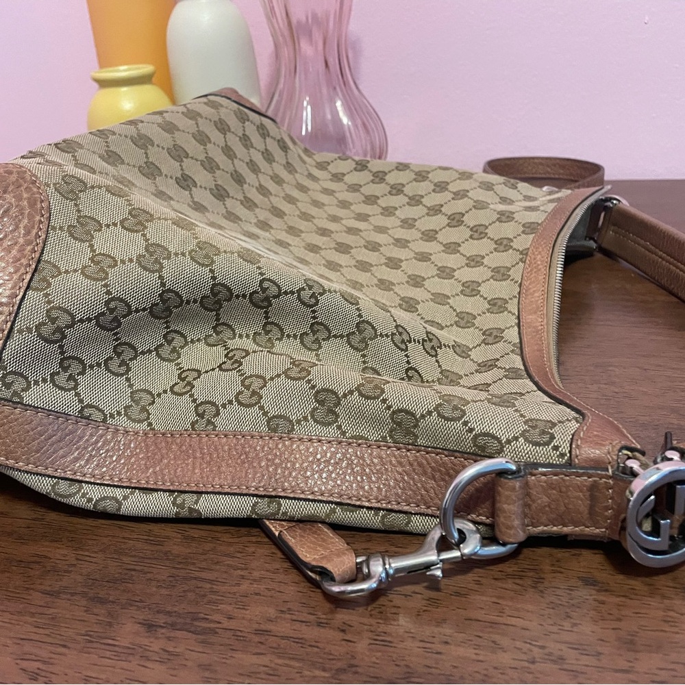 Gucci Beige Monogram Canvas Hobo with Brown Leather Trim - Picture 4 of 10